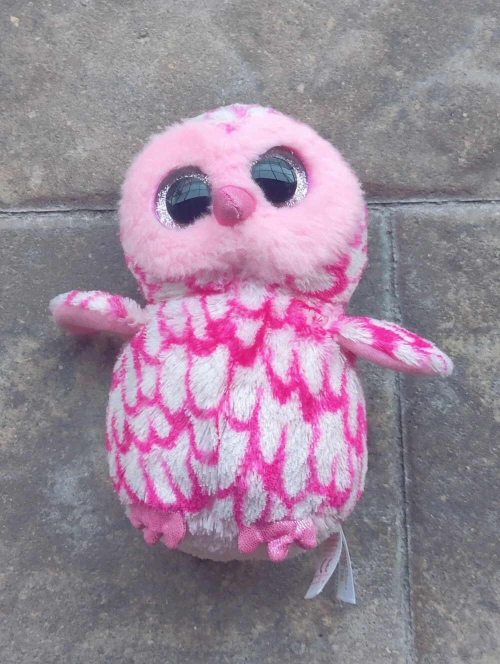 Ty Pinky Plush Owl Toy with Patterned Feathers